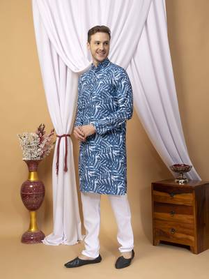 Hangup men casual  printed cotton kurta-pajama 2
