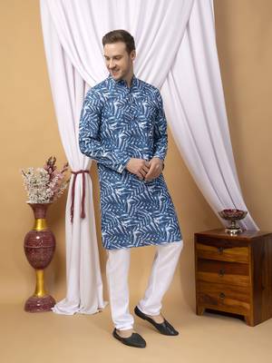 Hangup men casual  printed cotton kurta-pajama 3