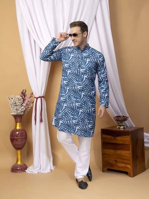 Hangup men casual  printed cotton kurta-pajama 4