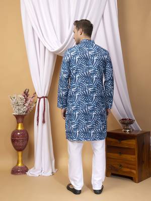Hangup men casual  printed cotton kurta-pajama 5
