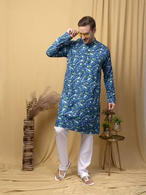 Hangup men casual  printed cotton kurta-pajama 1