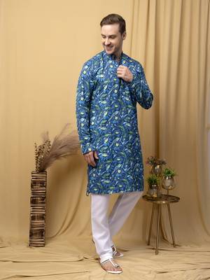 Hangup men casual  printed cotton kurta-pajama 2