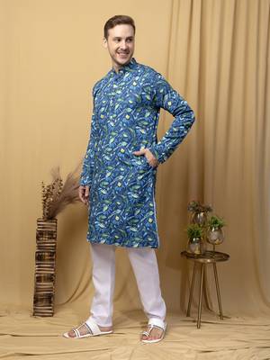 Hangup men casual  printed cotton kurta-pajama 3