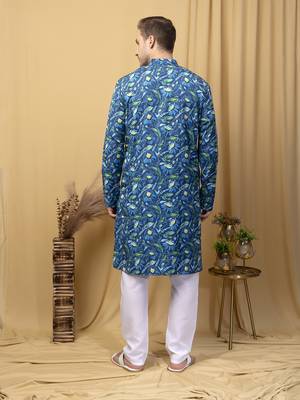 Hangup men casual  printed cotton kurta-pajama 5