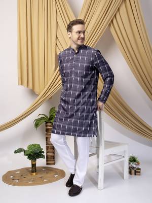 Hangup men casual  printed cotton kurta-pajama 1