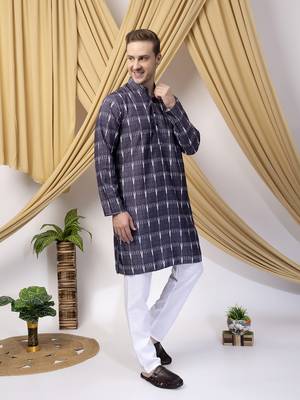 Hangup men casual  printed cotton kurta-pajama 3
