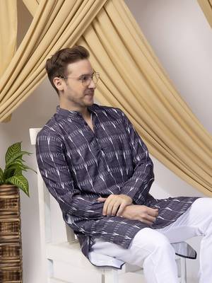 Hangup men casual  printed cotton kurta-pajama 4