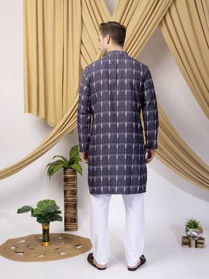 Hangup men casual  printed cotton kurta-pajama 5
