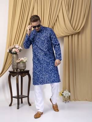 Hangup men casual  printed cotton kurta-pajama 1