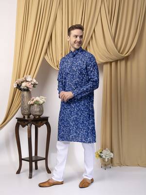 Hangup men casual  printed cotton kurta-pajama 2