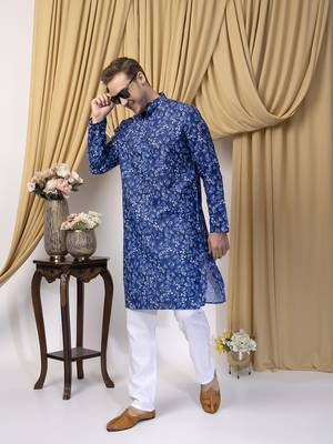 Hangup men casual  printed cotton kurta-pajama 3