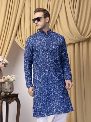 Hangup men casual  printed cotton kurta-pajama 4