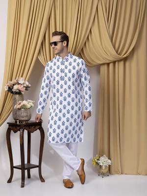 Hangup men casual  printed cotton kurta-pajama 1