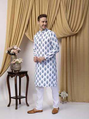 Hangup men casual  printed cotton kurta-pajama 2