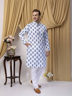 Hangup men casual  printed cotton kurta-pajama 3