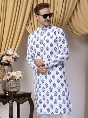 Hangup men casual  printed cotton kurta-pajama 4