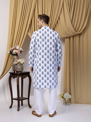 Hangup men casual  printed cotton kurta-pajama 5
