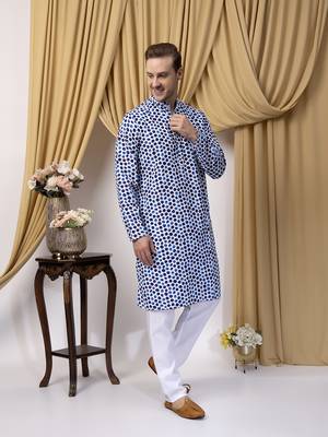 Hangup men casual  printed cotton kurta-pajama 3