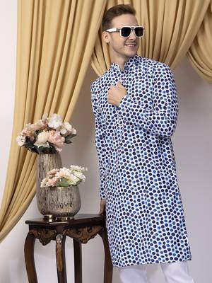 Hangup men casual  printed cotton kurta-pajama 4