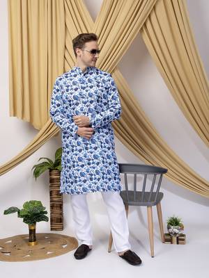 Hangup men casual  printed cotton kurta-pajama 1