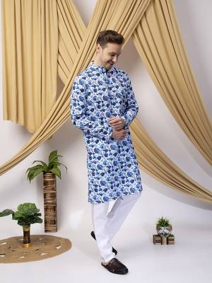 Hangup men casual  printed cotton kurta-pajama 3
