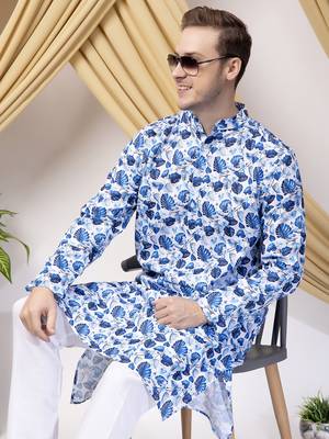 Hangup men casual  printed cotton kurta-pajama 4