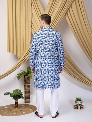 Hangup men casual  printed cotton kurta-pajama 5