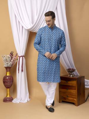 Hangup men casual  printed cotton kurta-pajama 1