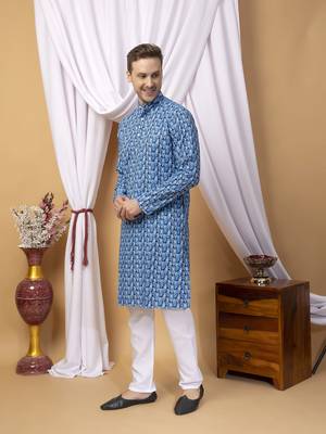 Hangup men casual  printed cotton kurta-pajama 2