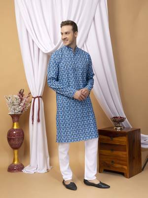 Hangup men casual  printed cotton kurta-pajama 3