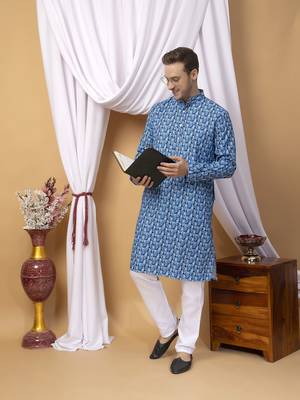 Hangup men casual  printed cotton kurta-pajama 4
