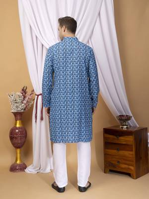 Hangup men casual  printed cotton kurta-pajama 5