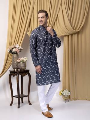 Hangup men casual  printed cotton kurta-pajama 3