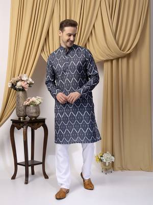 Hangup men casual  printed cotton kurta-pajama 4