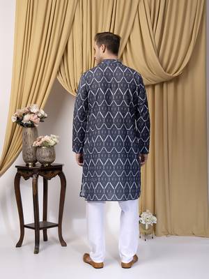 Hangup men casual  printed cotton kurta-pajama 5