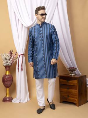 Hangup men casual  printed cotton kurta-pajama 1