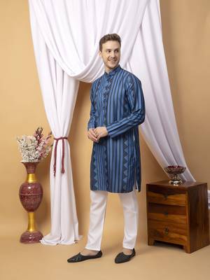 Hangup men casual  printed cotton kurta-pajama 2