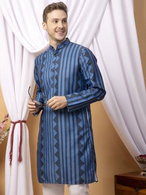 Hangup men casual  printed cotton kurta-pajama 4