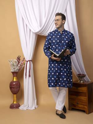 Hangup men casual  printed cotton kurta-pajama 1