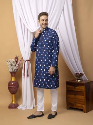 Hangup men casual  printed cotton kurta-pajama 2