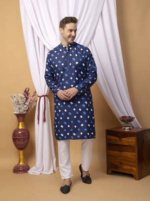 Hangup men casual  printed cotton kurta-pajama 3
