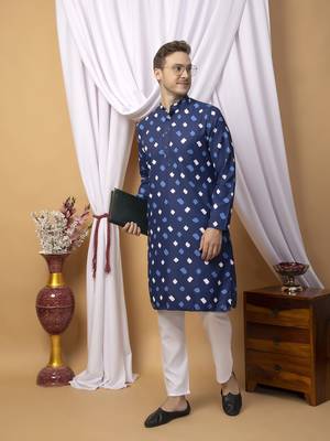 Hangup men casual  printed cotton kurta-pajama 4