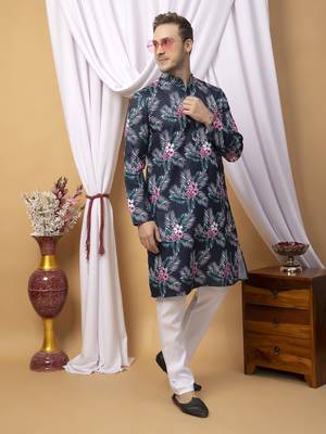 Hangup men casual  printed cotton kurta-pajama 1