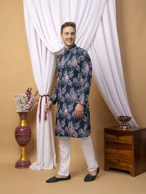 Hangup men casual  printed cotton kurta-pajama 2