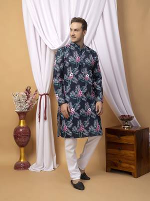 Hangup men casual  printed cotton kurta-pajama 3