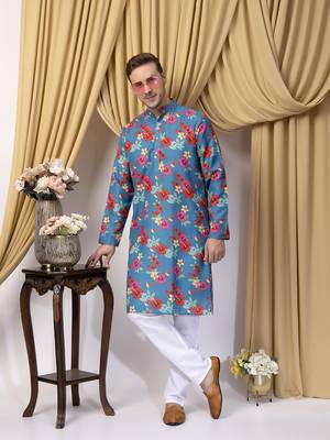 Hangup men casual  printed cotton kurta-pajama 1