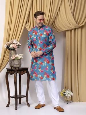Hangup men casual  printed cotton kurta-pajama 2