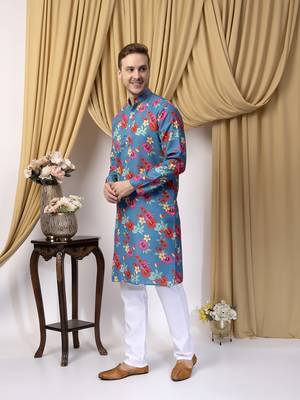 Hangup men casual  printed cotton kurta-pajama 3