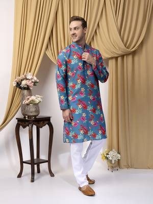 Hangup men casual  printed cotton kurta-pajama 4