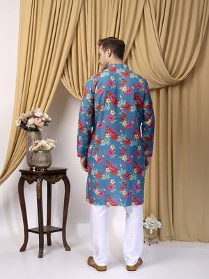 Hangup men casual  printed cotton kurta-pajama 5